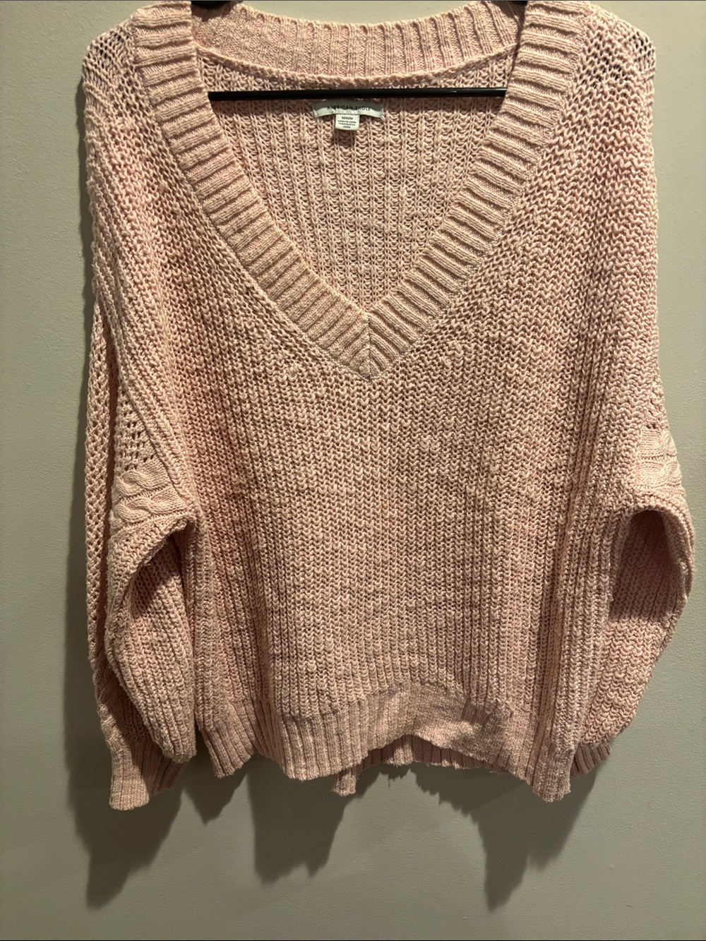 American Eagle Outfitters Soft Pink V-Neck Knit Sweater